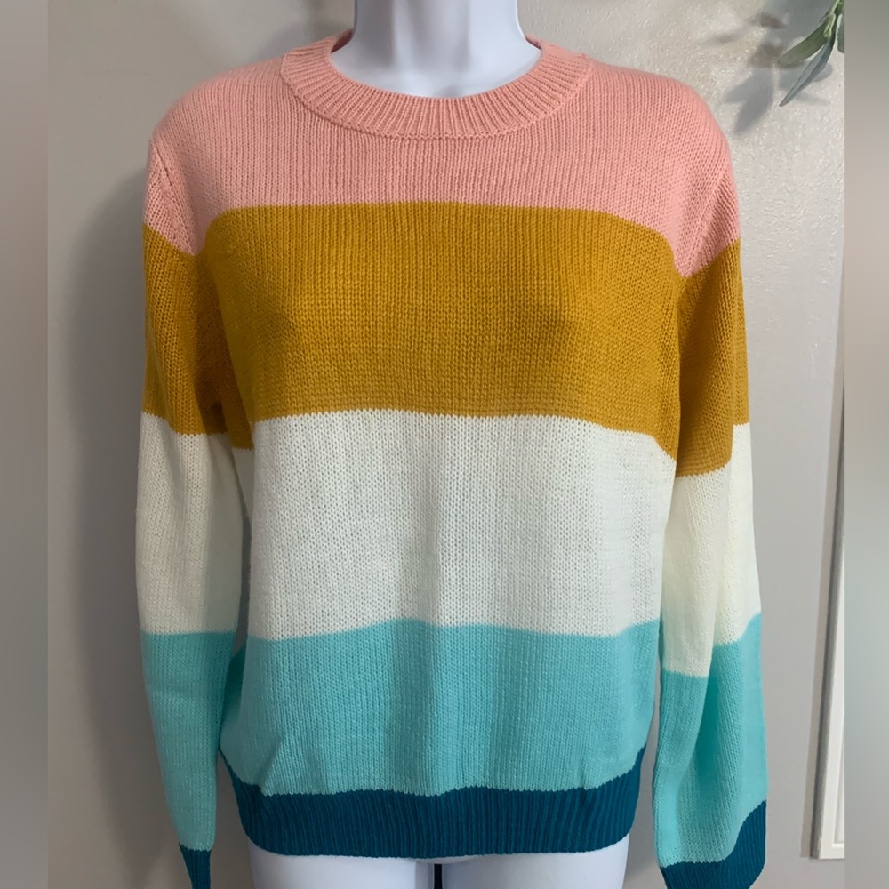 SHEIN Multicolor Striped Crew Neck Sweater